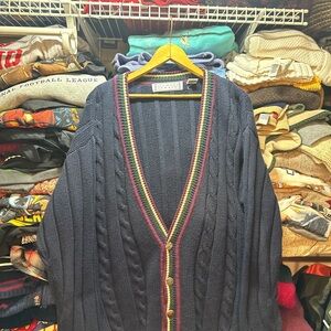 Vintage Michael Gerald Mens Cable Knit Cardigan Sweater Size Medium Country Club